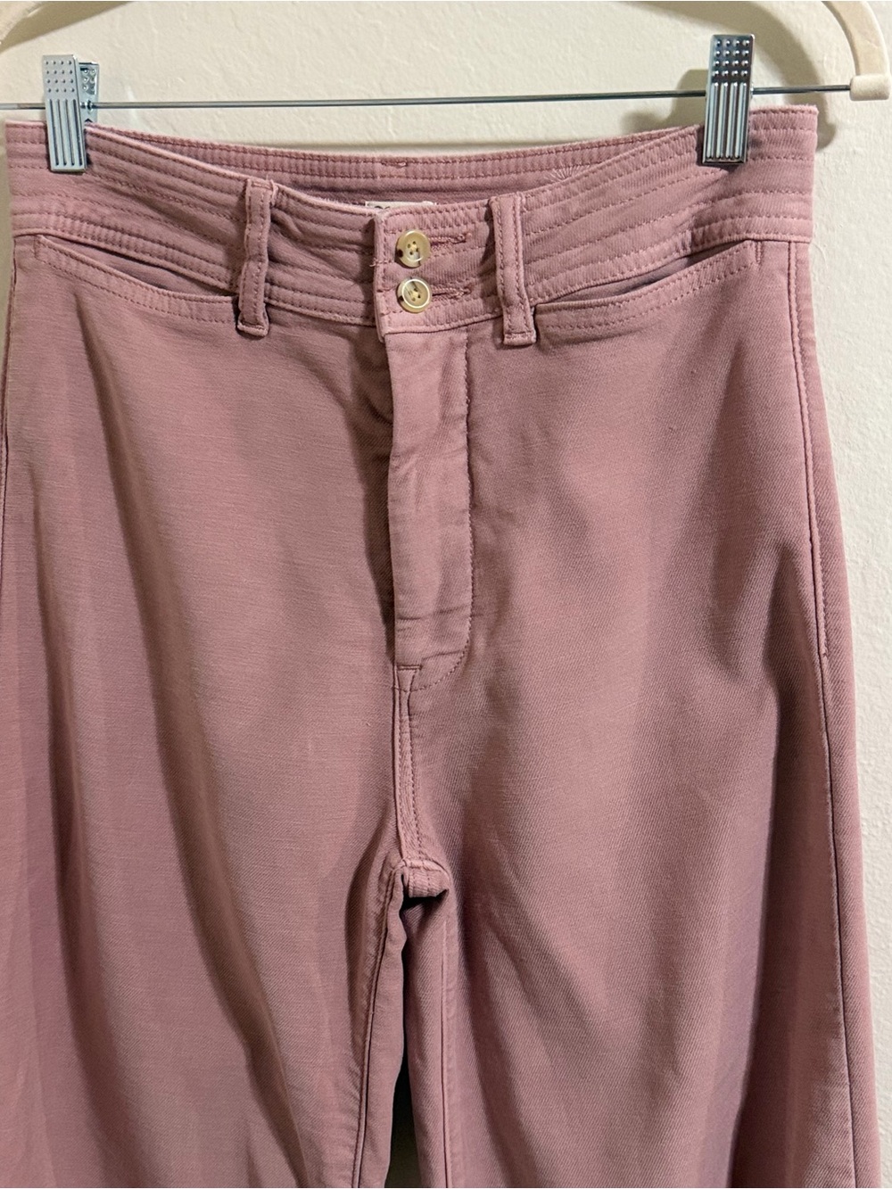 Faherty Stretch Terry Harbor Pants Mauve Pink Wide Leg High Rise Size 27 cotton - Picture 4 of 12